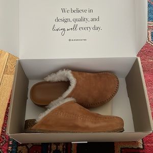 Jenni Kayne shearling lined mules/ clogs in color “saddle” with box. Size 37